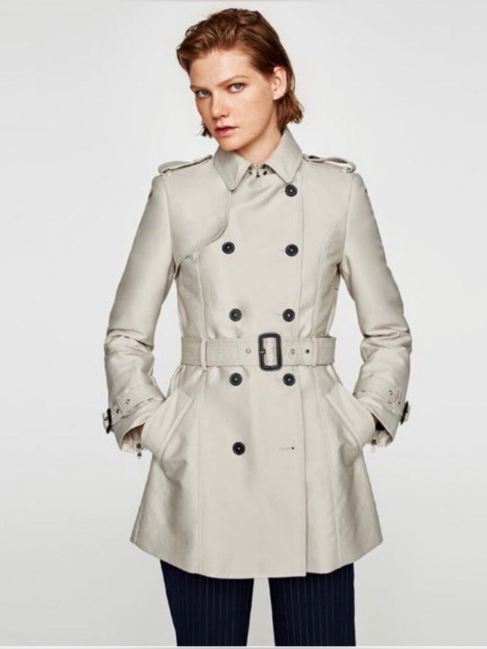 Zara Woman Light Beige Double-Breasted Trench Coat with Belt NWOT XL